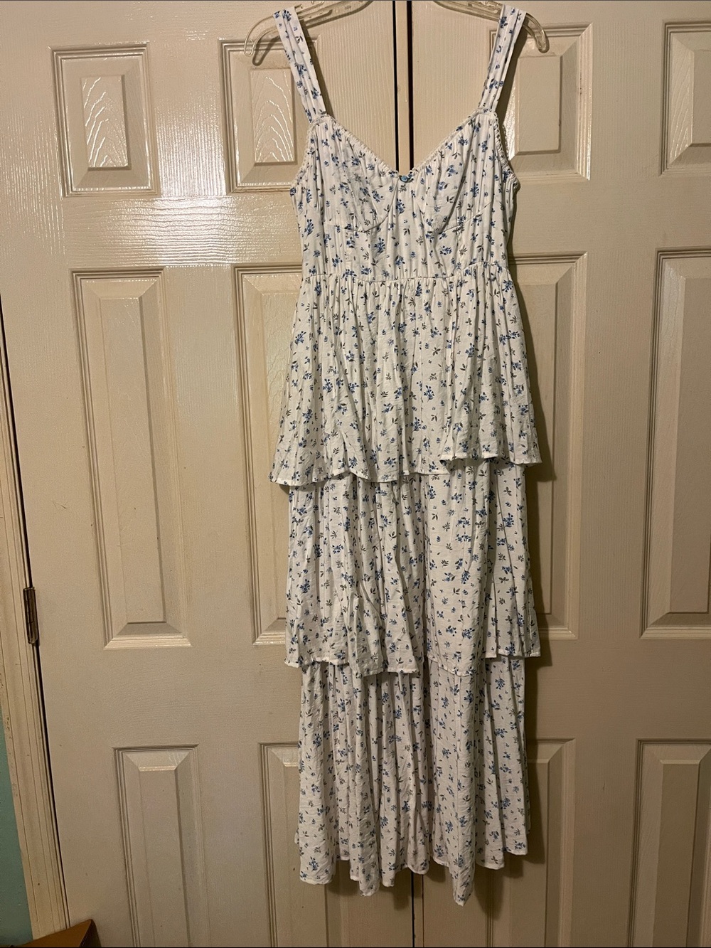 mine White Maxi Dress with Blue Floral Print